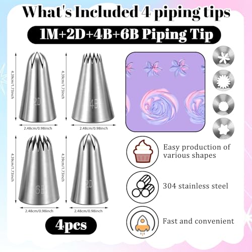 Cobee 4-Piece Large Stainless Steel Cake Decorating Piping Tips Set