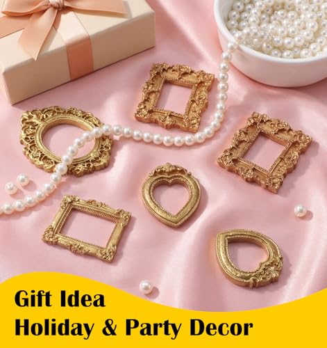 8 Pcs Mini Vintage Gold Picture Frames Set - Oval, Rectangle & Heart Shapes