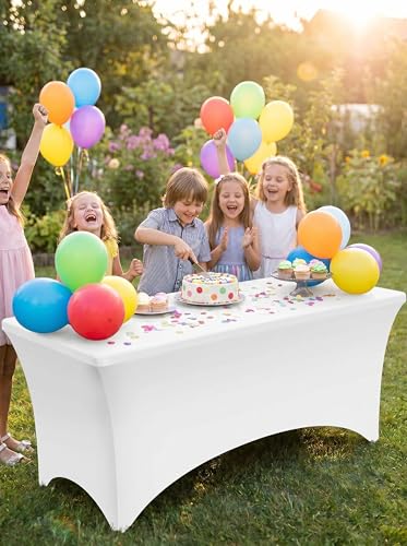 Utopia Kitchen 4FT Spandex Tablecloth - White Stretch Cover (2 Pack)