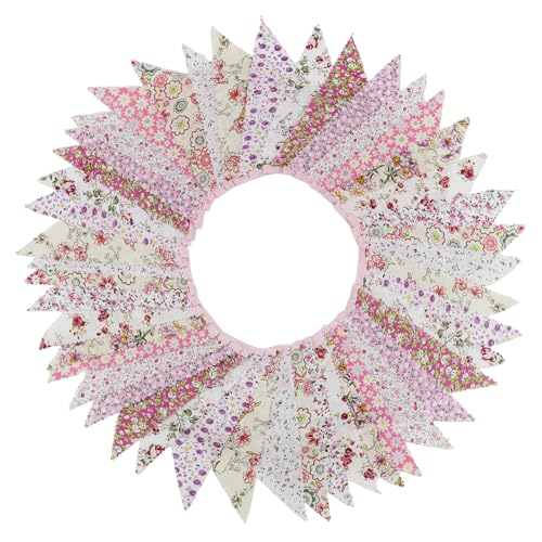 NatNarr 50Ft Pink Triangle Bunting Banner - 45 Pcs Cotton Fabric Flags
