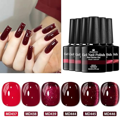 MSRUIOO Red Gel Nail Polish Set with Cat Eye Gel and Magnet