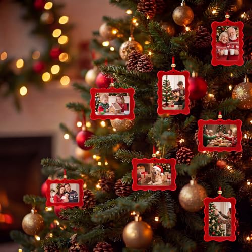 Pinkunn 10-Pack Red Scalloped Velvet Christmas Photo Frame Ornaments - Holiday Decor
