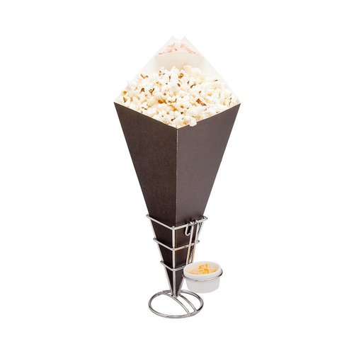 Restaurantware Cone Tek 15 Inch French Fry Cones 100 Recyclable Food Cones - Built-In Sauce Cup Grease-Resistant Lining Black Paper Snack Cones For Appetizers And Charcuterie