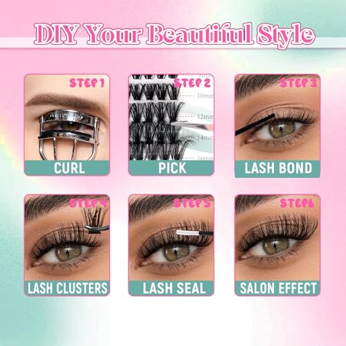 FADVAN 280Pcs Wispy Lash Clusters Mixed D-Curl DIY Eyelash Extensions
