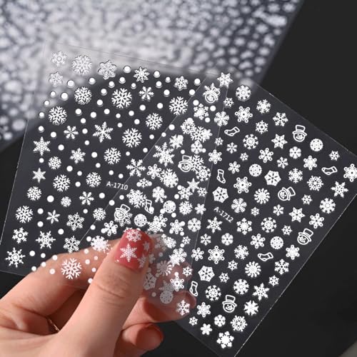 Christmas Nail Stickers 12 Sheets 3D Self-Adhesive Winter Snowflake Elk Decals