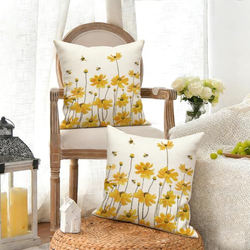 Waterproof Yellow Outdoor Pillow Covers 20x20 Set of 2
