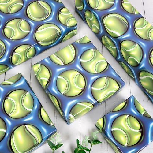 Tennis Wrapping Paper 3D Effect Design Gift Wrap Sheets - 20x28 Inch 6 Pack