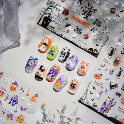 Hello Claws 5D Embossed Halloween Nail Stickers Ghost Self-Adhesive Decals