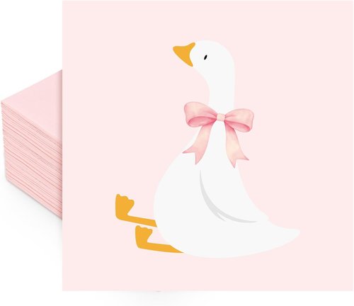 FYSUIMU Paper Napkins - 50 Pcs Cute Pink Bow Goose Design for Birthday & Baby Shower Parties