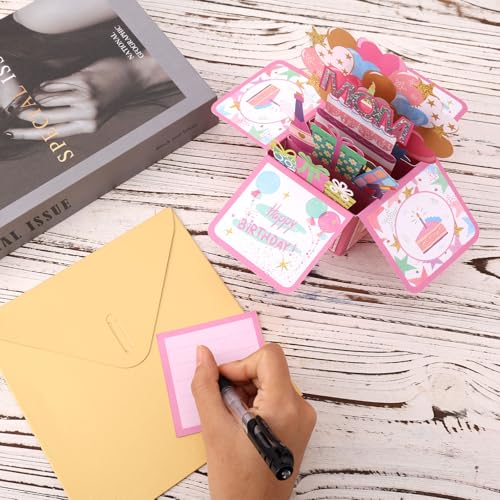3D Birthday Pop-Up Card with Rhinestones and Envelope - Festive Gift