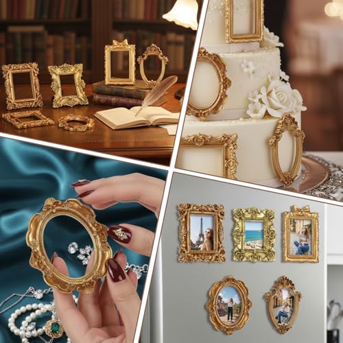 Mini Gold Picture Frames Set - 10 Vintage Resin Frames for Crafts
