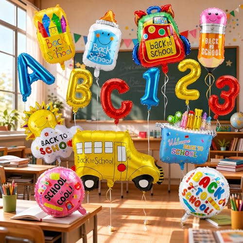Back to School Balloon Decoration Kit - 15 Foil Balloons for Classroom