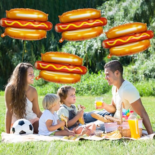 Large 28 Inch Hot Dog Balloons - 7 Pack Food Party Decorations, Thick Foil Material