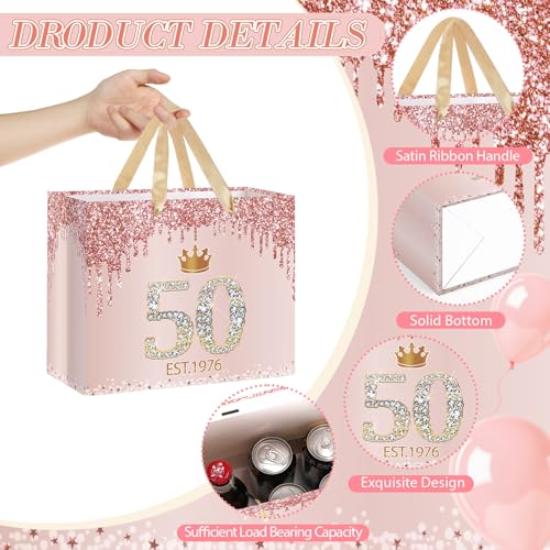 50th Birthday Gift Bag for Women Est 1976 Rose Gold with Tissue Paper