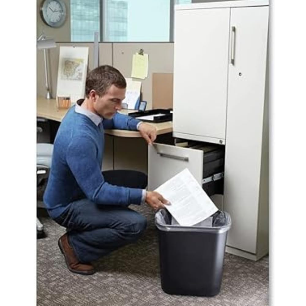 Rubbermaid Commercial Products FG295500BLA Rubbermaid Commercial 295500BK Deskside Plastic Wastebasket, Rectangular, 3 1/2 gal, Black