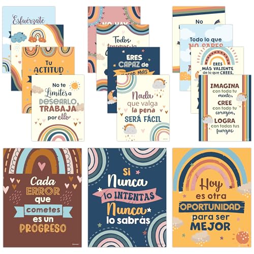 15 Boho Rainbow Spanish Classroom Posters | Motivational Decor