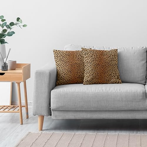 Cheetah Print Throw Pillow Covers - Brown Leopard, 18x18 in, Pack of 2