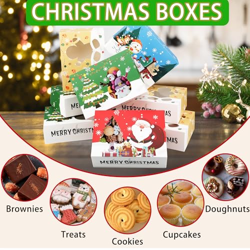 White Christmas Cookie Boxes with Window - 24 Pack, 8.75x6.25x2.75 Inch Bakery Gift Boxes