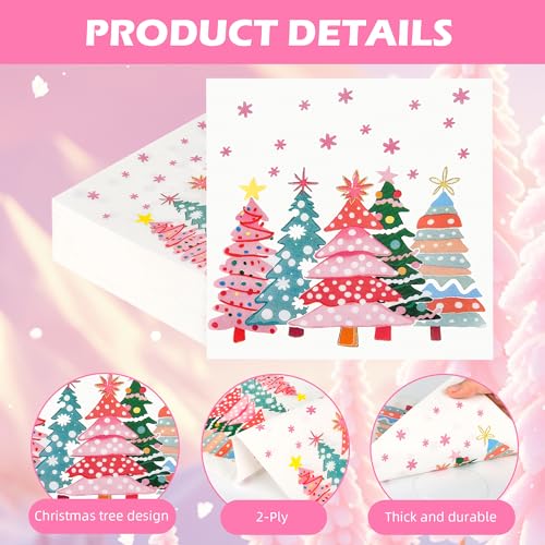 AimFun Christmas Trees Paper Luncheon Napkins - Pink Trees, 100 Pack