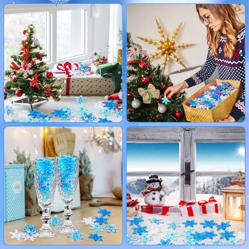 120Pcs Blue White Acrylic Snowflake Ornaments for Winter Decor