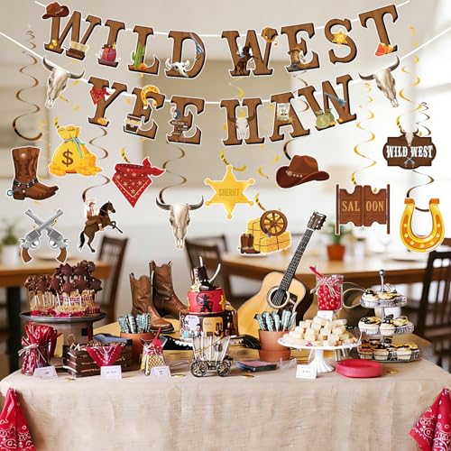 Western Cowboy Party Decorations Set - Multicolor Wild West Banners & Swirls