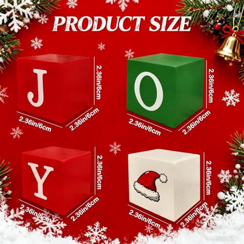 JOY Christmas Table Decorations - 4Pcs Wooden Centerpieces