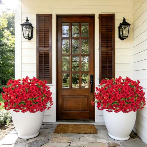 Roberly 12 Pcs Red Artificial Geranium Flowers for Outdoor Decor