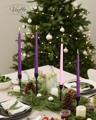 Viyffo 10-Inch Advent Taper Candles - 4 Pack Unscented Smokeless Wax