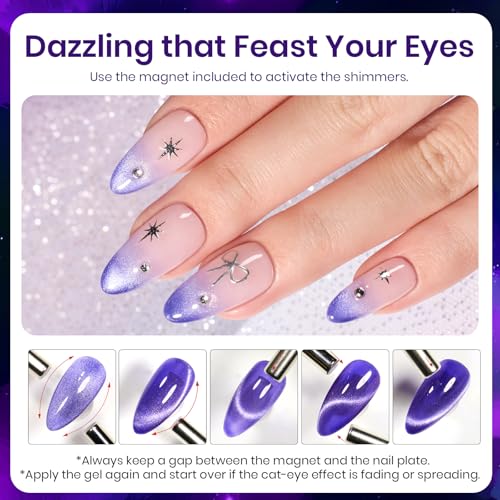 Beetles Purple Cat Eye Gel Nail Polish 15ml Glitter Shimmer Soak Off
