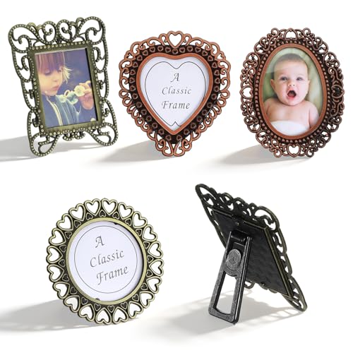 Vintage Mini Picture Frame Set of 4 - Antique Gold Metal Frames