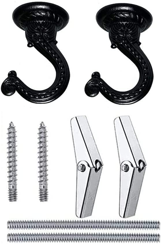Heavy Duty Black Metal Swag Ceiling Hooks - 2 Sets for Hanging Plants & Lights