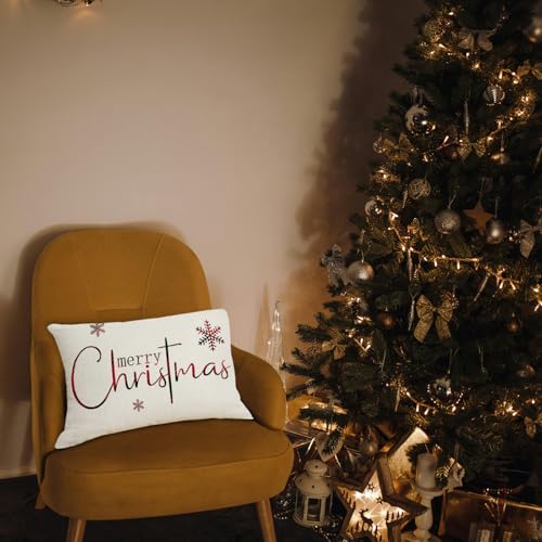Merry Christmas Pillow Covers - Set of 2, 12x20 Inch Decorative Cushion Cases