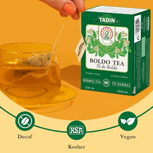 Tadin Boldo Tea - Caffeine-Free Herbal Tea, 24 Tea Bags