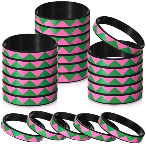 Wettarn 24 Pcs Pink & Green Silicone Friendship Bracelets for Sorority