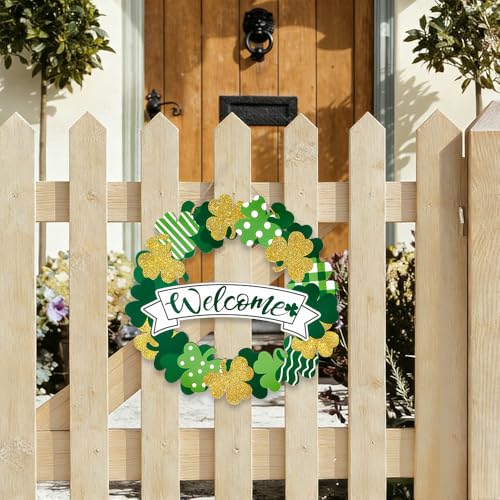 St. Patrick's Day Shamrock Wooden Wreath - Green Clover Welcome Sign