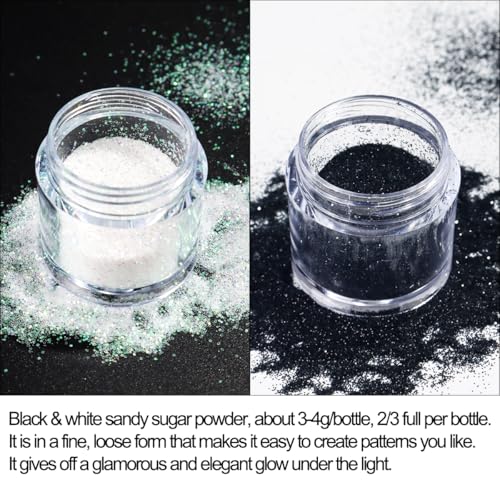 SUTOZMIWE Black & White Sugar Nail Glitter Powder with Brush