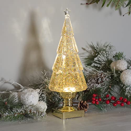 Gold Swirling Glitter Tree - Holiday Decor, 14-Inch Christmas Tree Accent