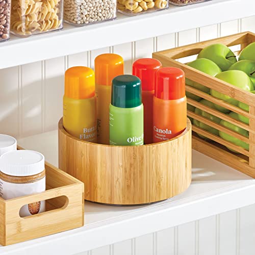 mDesign Lazy Susan Turntable Bamboo Spinner for Kitchen Cabinet, Pantry, Fridge, Cupboards, or Counter, Fully Rotating Organizer for Food, Spices, or Condiments, 9" Round, Echo Collection, Natural/Tan