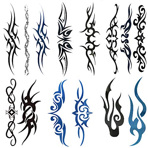 Yesallwas Tribal Temporary Tattoos 6 Sheets Blue Black Body Stickers
