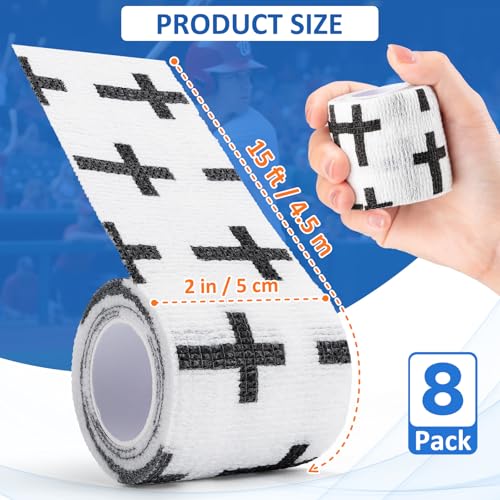8PCS Christian Athletic Tape Faith Cross Wrist Tape, 2in x 15ft Elastic &Self-adhering, Halloween Church Jesus Religious Sports Wrap, Latex-Free Non Woven Self Adhesive Bandage for Soccer Baseball