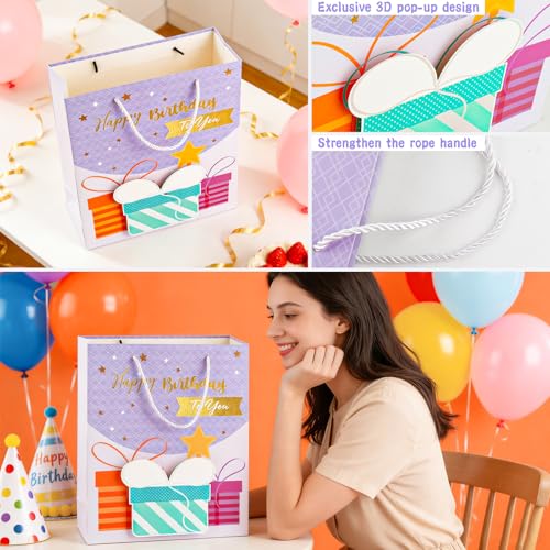 HUIYOULAI 3D Lavender Birthday Gift Bag with Card & Tissue Paper