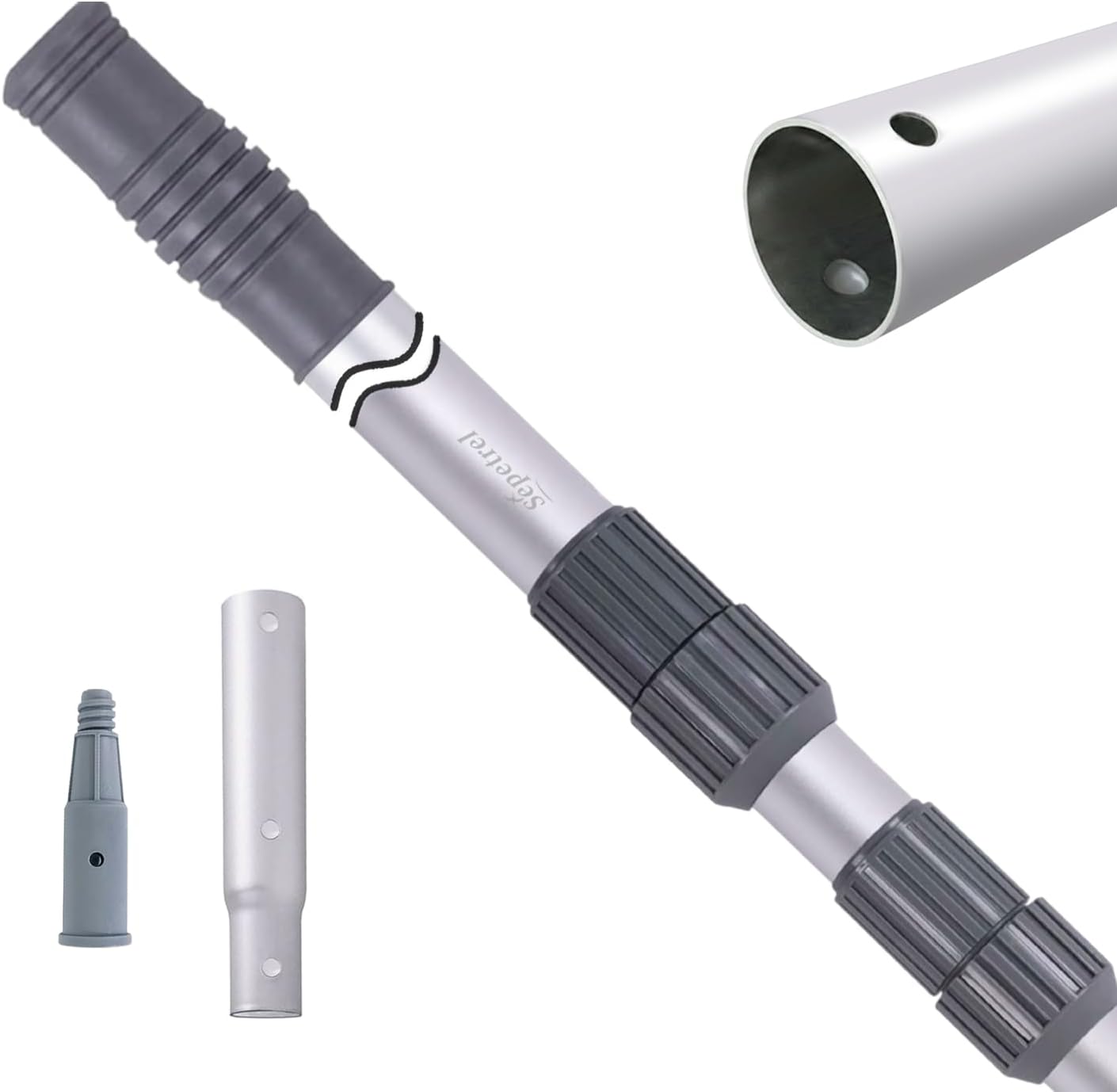 Sepetrel Professional 15-Foot Telescoping Pool Pole - Adjustable with Threaded Tips for Skimmer Net & Brush
