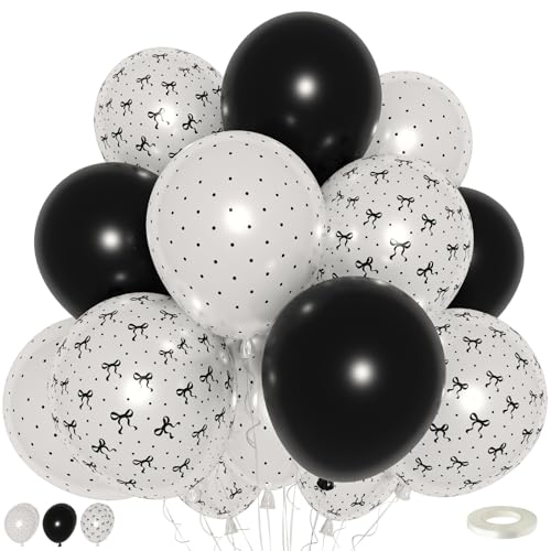 Black and White Bow Balloons Set - 35 Premium Latex Party Balloons