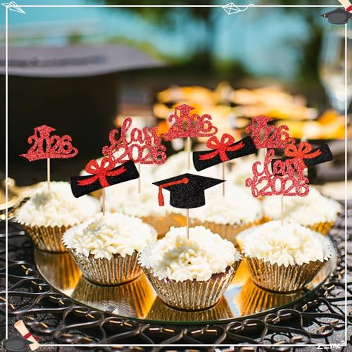 SANNIX 48Pcs Graduation Cupcake Toppers 2026 - Glitter Picks