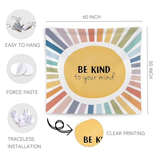Boho Sunshine Inspirational Tapestry - Be Kind to Mind Wall Blanket (Style F)