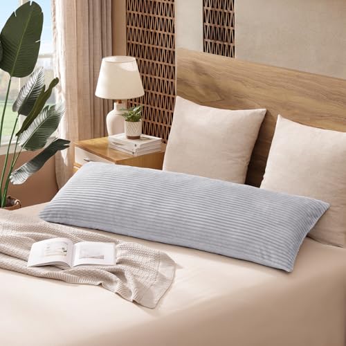 Pamhaven 20x54 Reversible Velvet Body Pillow Cover, Gray Plush Case