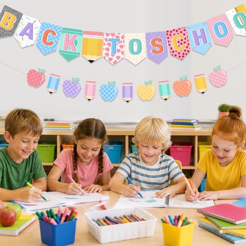Back to School Banner - Pastel Pencil & Apple Classroom Decor