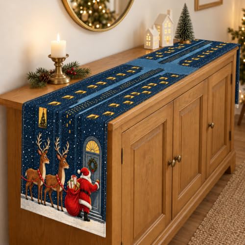Christmas Night Santa Reindeer Table Runner 13 x 108 Inch Holiday Decor - Variation of THIS listing