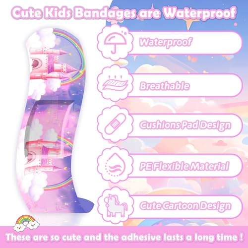 33 Styles Kids Cartoon Bandages 300 Pcs Adhesive Flexible Unicorn Bandages Cartoon Bandaids Variety Pack Waterproof Breathable Protect Scrapes and Cuts for Girls Boys Children Toddlers(Cute)