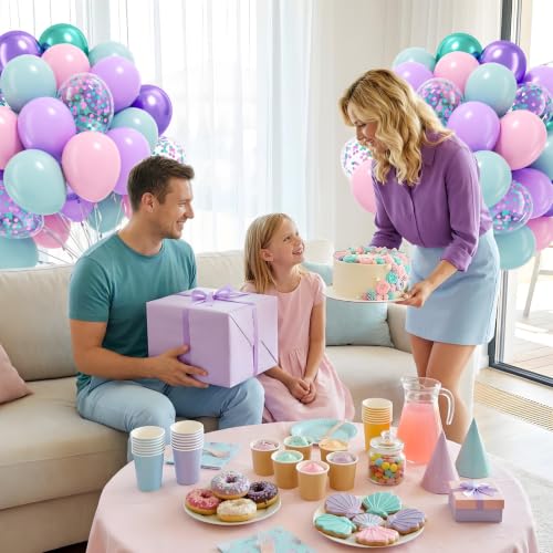 60pcs Mermaid Balloons Set - Pink Purple Teal Green Confetti